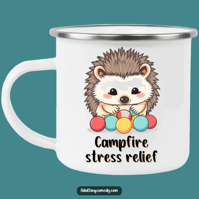Funny Hedgehog Camp Stress Relief Mug: Adventure-Ready Coping