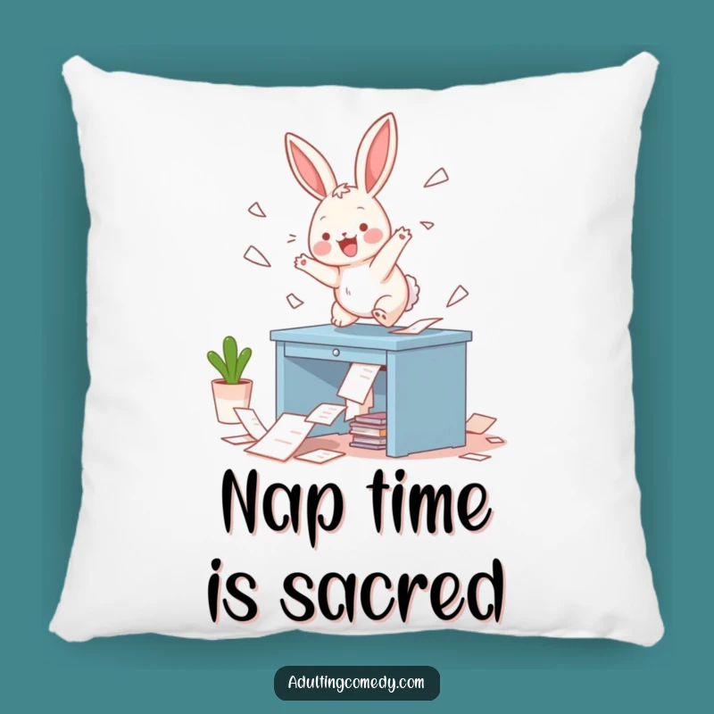 Funny Bunny Desk Chaos Pillow: Cuddle Up with Comedic Woodland Vibes
