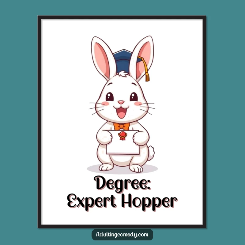 Funny Graduation Rabbit Digital Art - Scholar Bunny Printable Decor Gift
