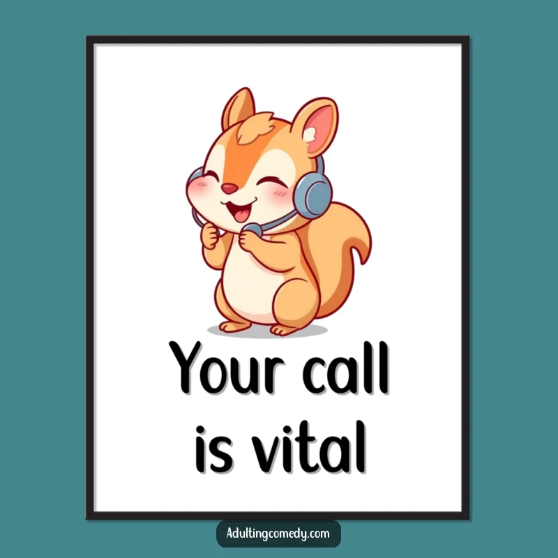 Funny Squirrel Call Center Digital Art - Worker Animal Printable Decor