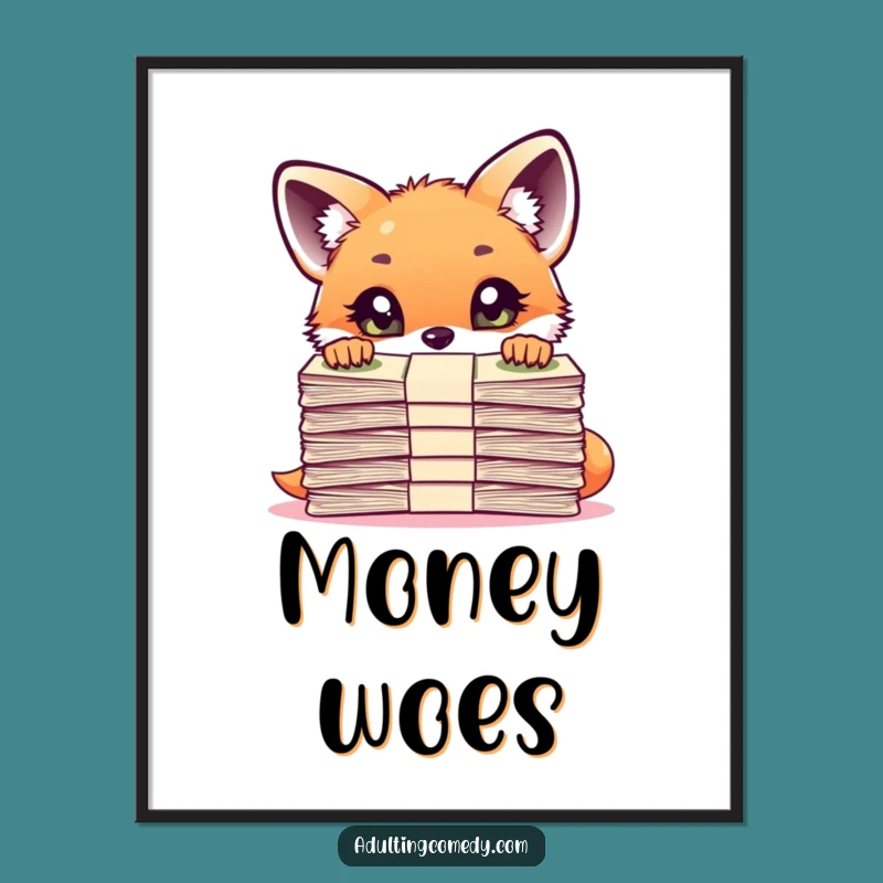 Funny Fox Bill Shock Digital Art: Instant Financial Humor for Your Walls