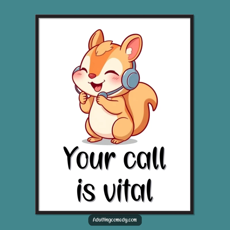 Funny Squirrel Call Center Poster - Busy Worker Animal Wall Art Gift