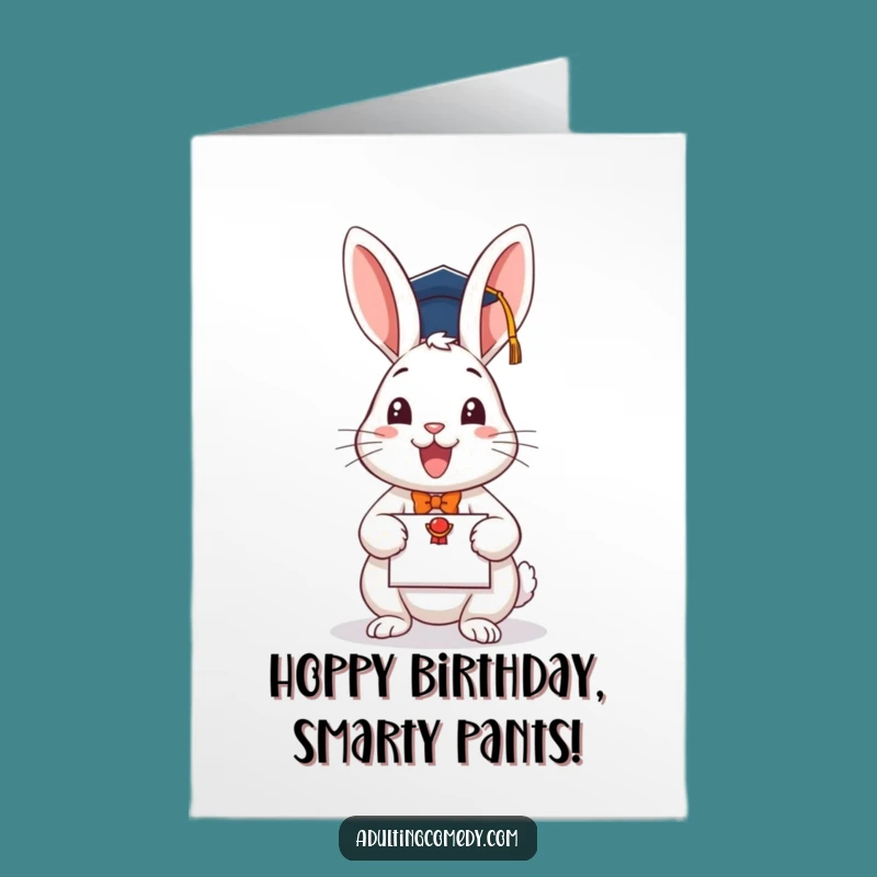 Free Printable Funny Rabbit Graduation Birthday Card - Downloadable DIY Gift