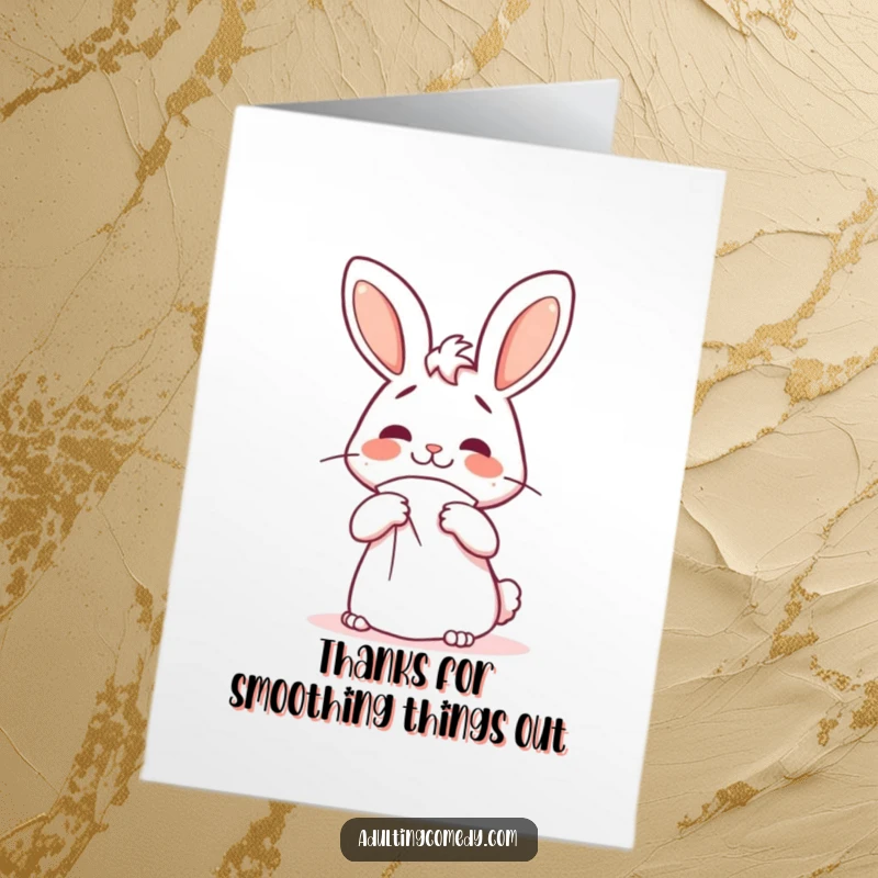 Funny Free Printable Thank You Card: Cheerful bunny confused by a giant napkin, a hilarious DIY thank you.