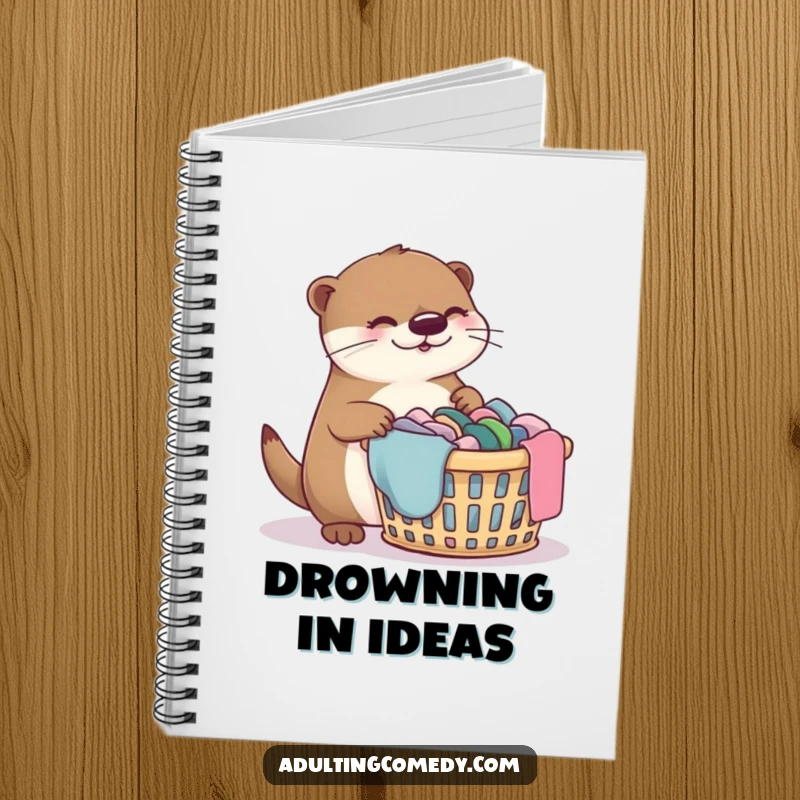 Funny otter notebook with a bewildered otter staring at a laundry pile, perfect for notes.